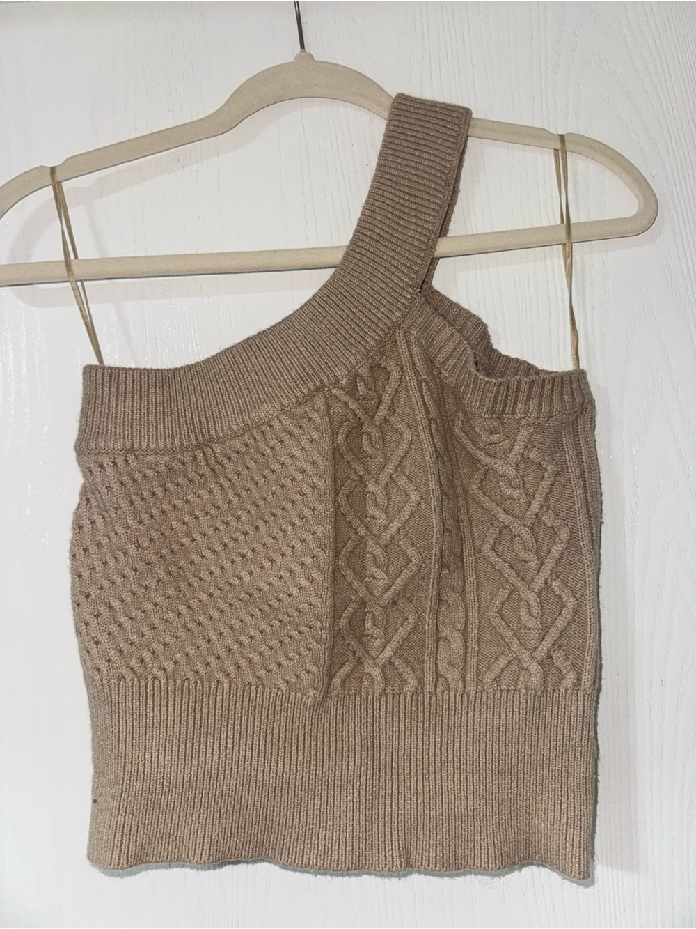 bohme One-Shoulder Cable Knit Tank Top in Light Brown